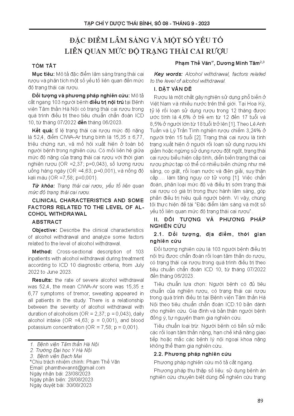 Đặc điểm lâm sàng và một số yếu tố liên quan mức độ trạng thái cai rượu