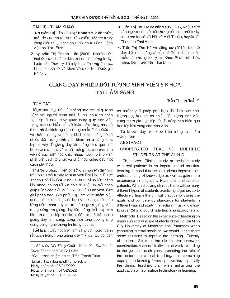 Giảng dạy nhiều đối tượng sinh viên y khoa tại lâm sàng = Cooperated teaching multiple students at the clinic