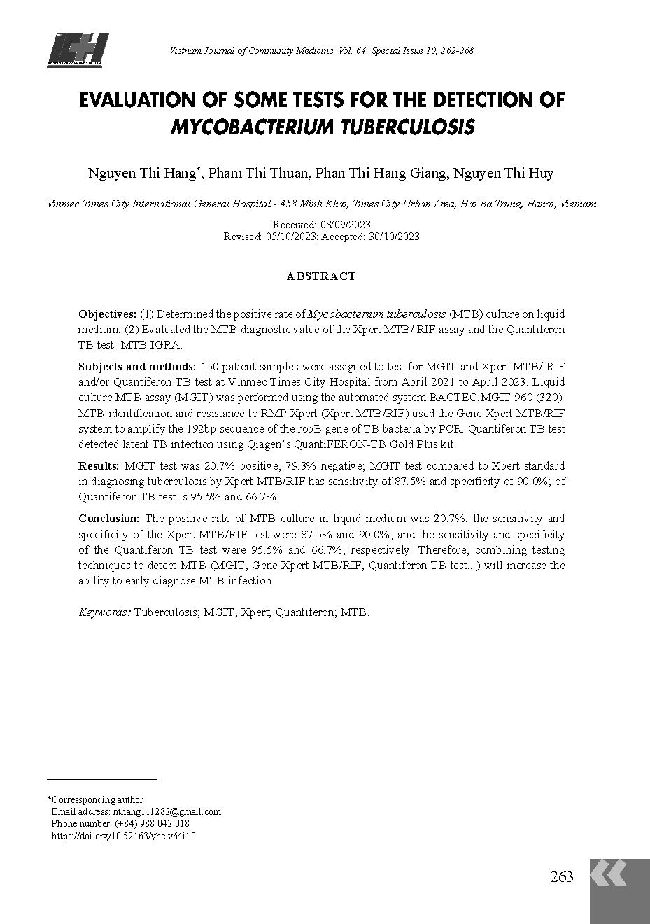 Giá trị của một số xét nghiệm phát hiện Mycobacterium Tuberculosis trong chẩn đoán nhiễm lao = Evaluation of some tests for the detection of Mycobacterium Tuberculosis