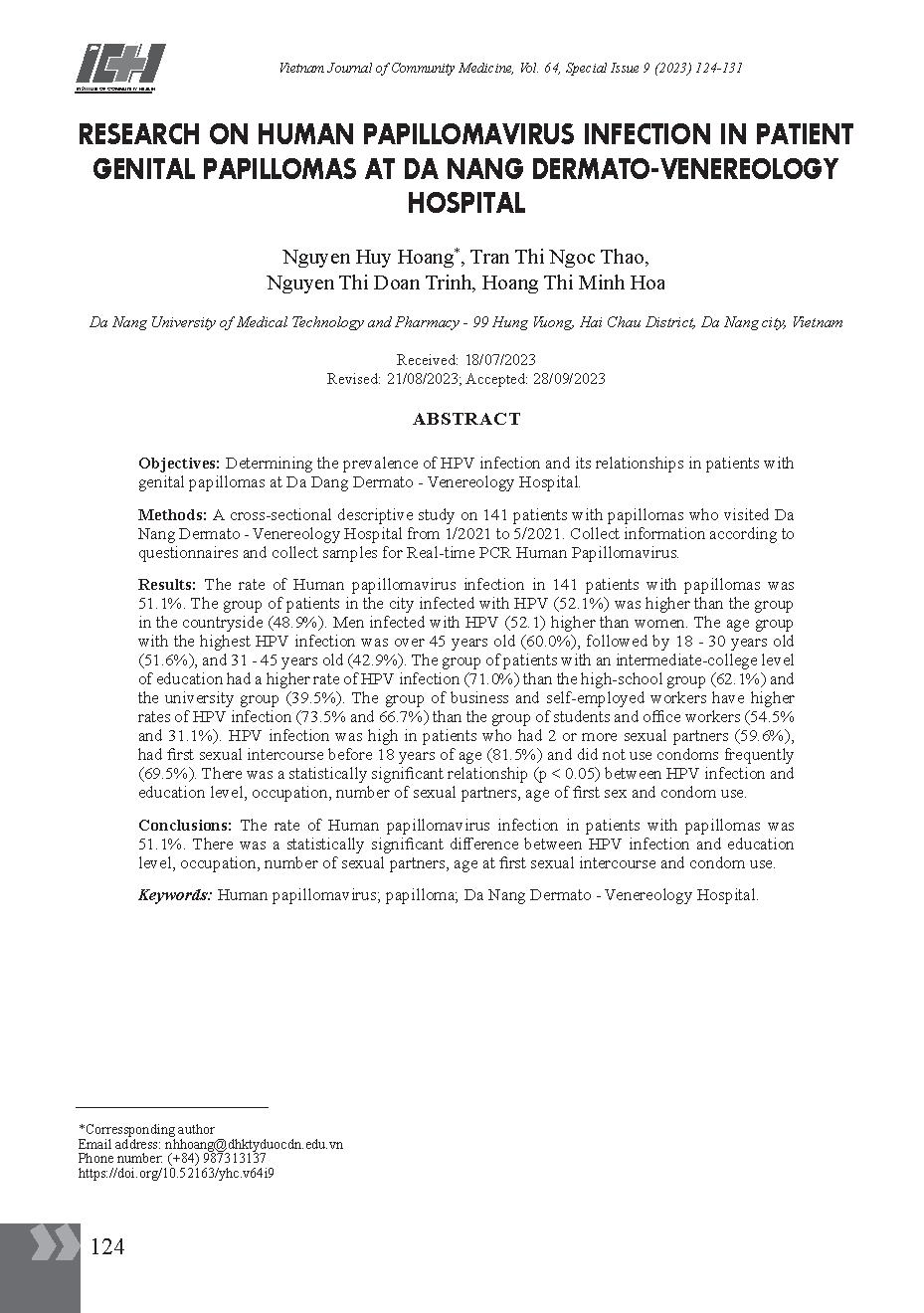 Nghiên cứu tình hình nhiễm Human Papillomavirus ở người bệnh có u nhú sinh dục tại Bệnh viện Da liễu Đà Nẵng