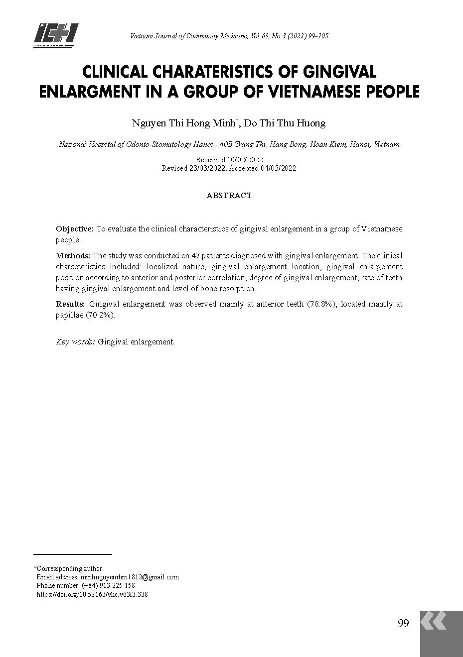 Đặc điểm lâm sàng phì đại lợi ở một nhóm người Việt Nam = Clinical charateristics of gingival enlargment in a group of Vietnamese people