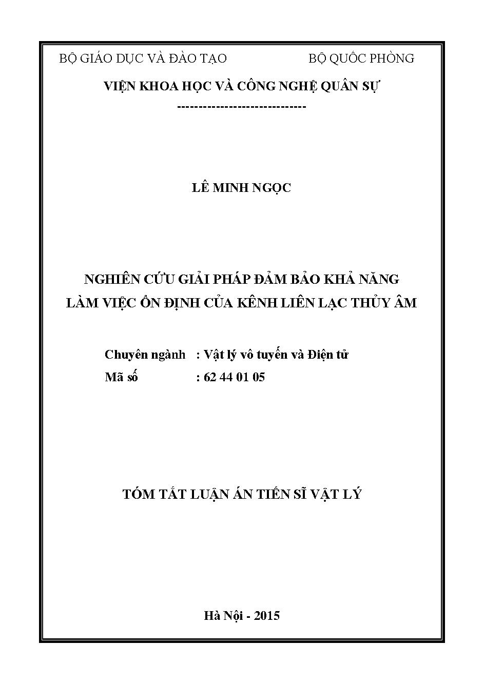 Nghiên cứu giải pháp đảm bảo khả năng làm việc ổn định của kênh liên lạc thủy âm.