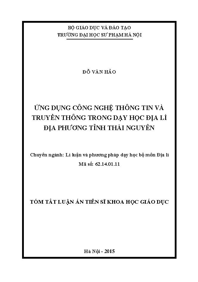Ứng dụng công nghệ thông tin và truyền thông trong dạy học Địa lí địa phương tỉnh Thái Nguyên