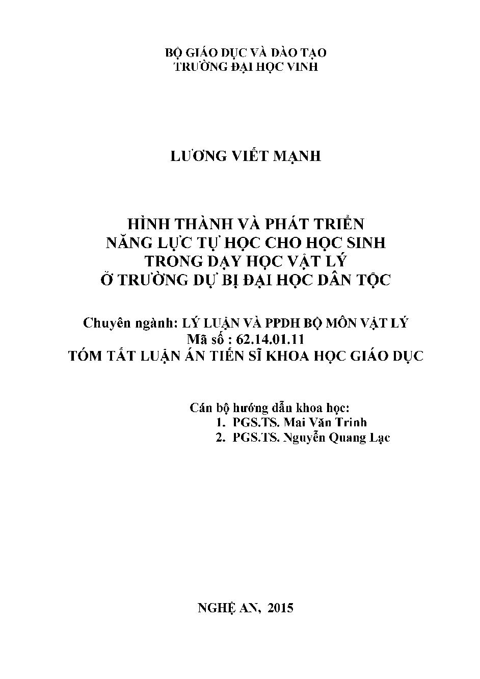 Hình thành và phát triển năng lực tự học cho học sinh trong dạy học Vật lí ở Trường Dự bị Đại học Dân tộc