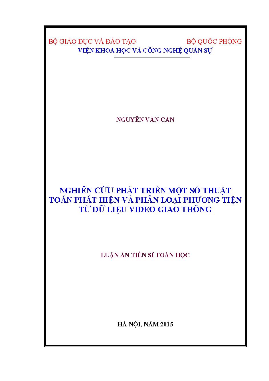  Nghiên cứu phát triển một số thuật toán phát hiện và phân loại phương tiện từ dữ liệu video giao thông