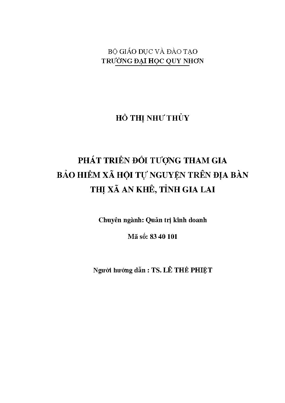 Phát triển đối tượng tham gia bảo hiểm xã hội tự nguyện trên địa bàn thị xã An Khê, tỉnh Gia Lai