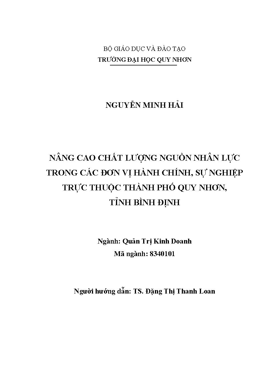 Nâng cao chất lượng nguồn nhân lực trong các đơn vị hành chính, sự nghiệp trực thuộc thành phố Quy Nhơn, tỉnh Bình Định