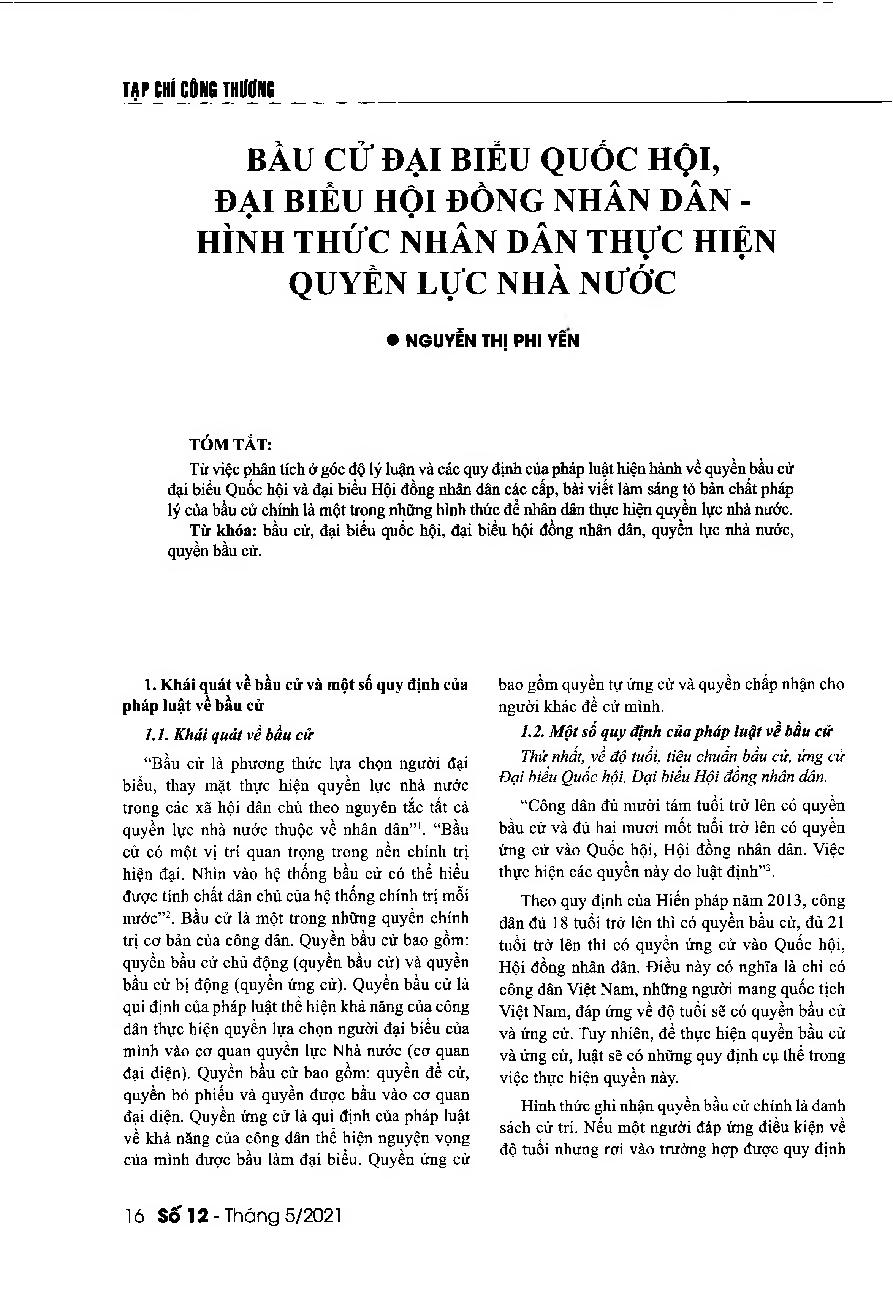 Bầu cử đại biểu Quốc hội, đại biểu Hội đồng nhân dân - Hình thức nhân dân thực hiện quyền lực nhà nước = Voting for deputies to the National Assembly of Vietnam and the People's Councils - Activity for the people to exercise state pow