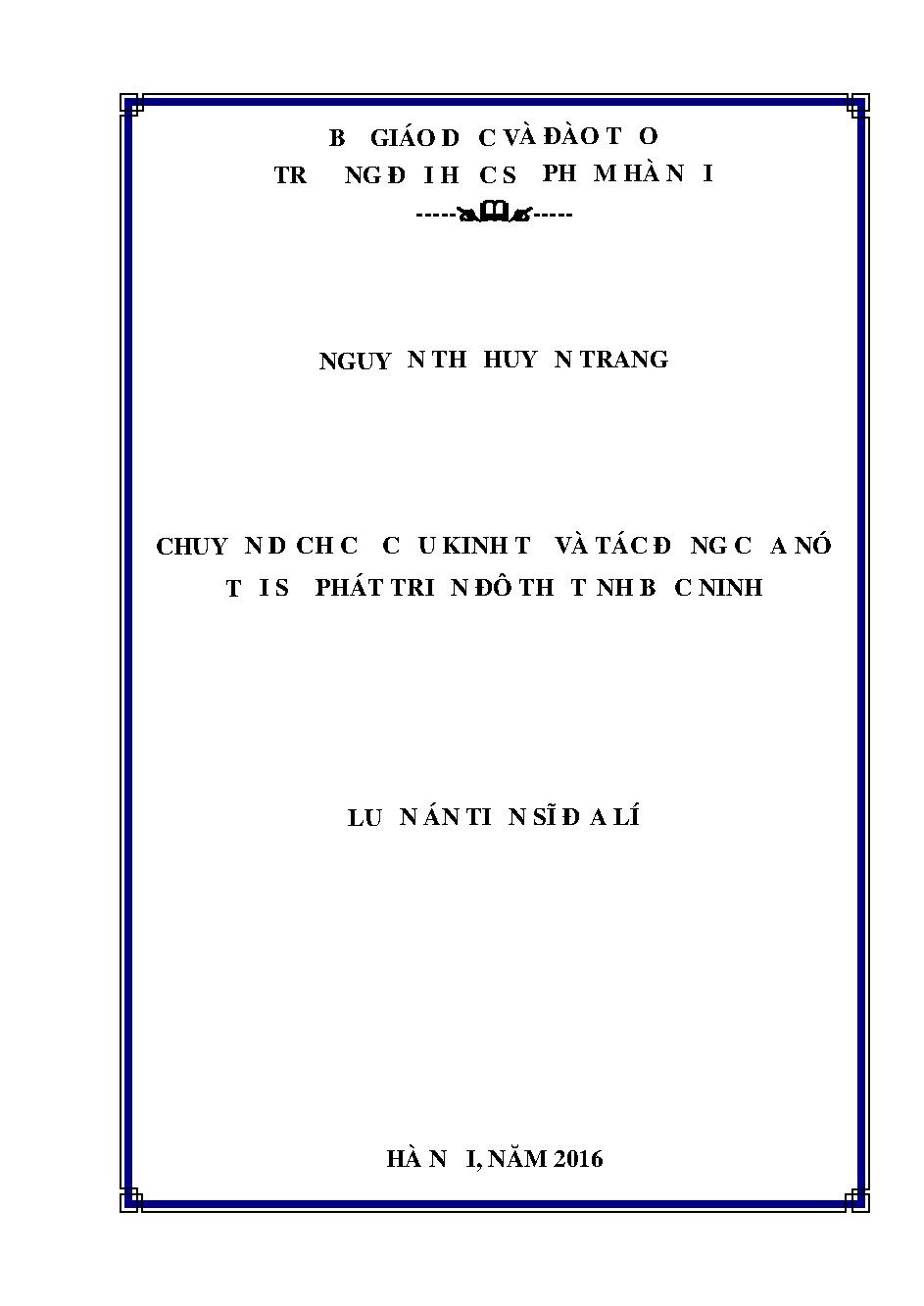  Chuyển dịch cơ cấu kinh tế và tác động của nó tới sự phát triển đô thị tỉnh Bắc Ninh