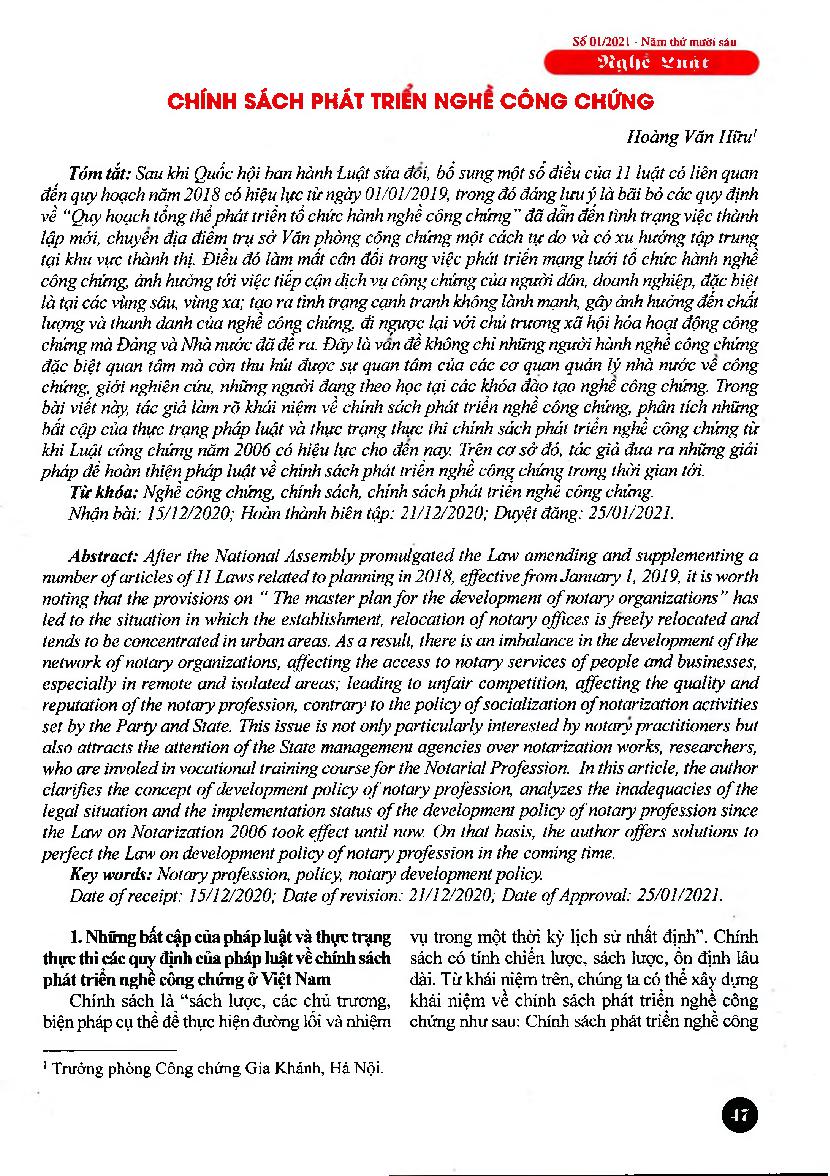 Chính sách phát triển nghề công chứng = Policies of developing notary profession