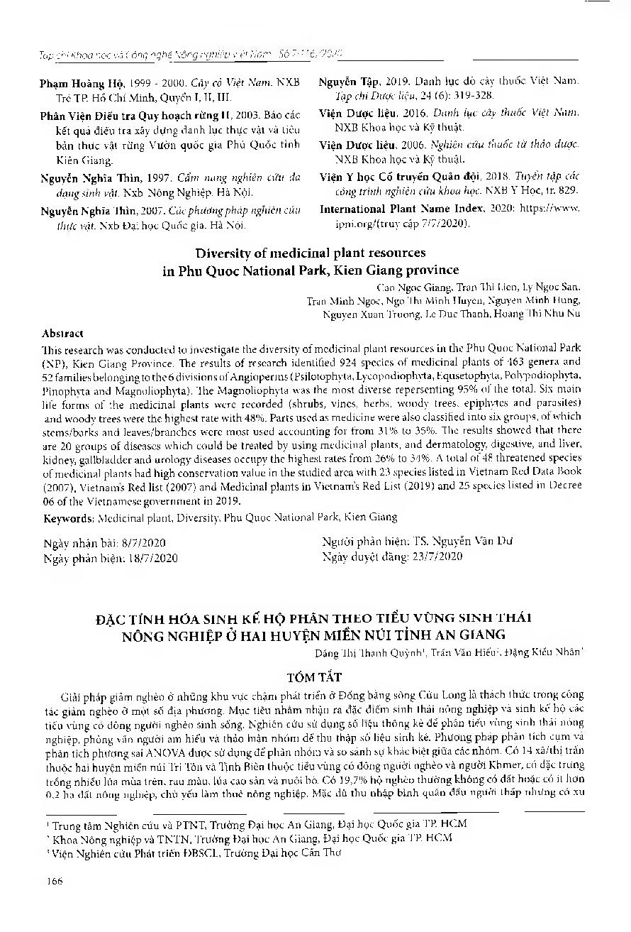 Đặc tính hóa sinh kế hộ phân theo kiểu vùng sinh thái nông nghiệp ở huyện miền núi tỉnh An Giang = Characteristics ofhousehold livelihood by agro-ecological region in two mountain districts in An Giang province