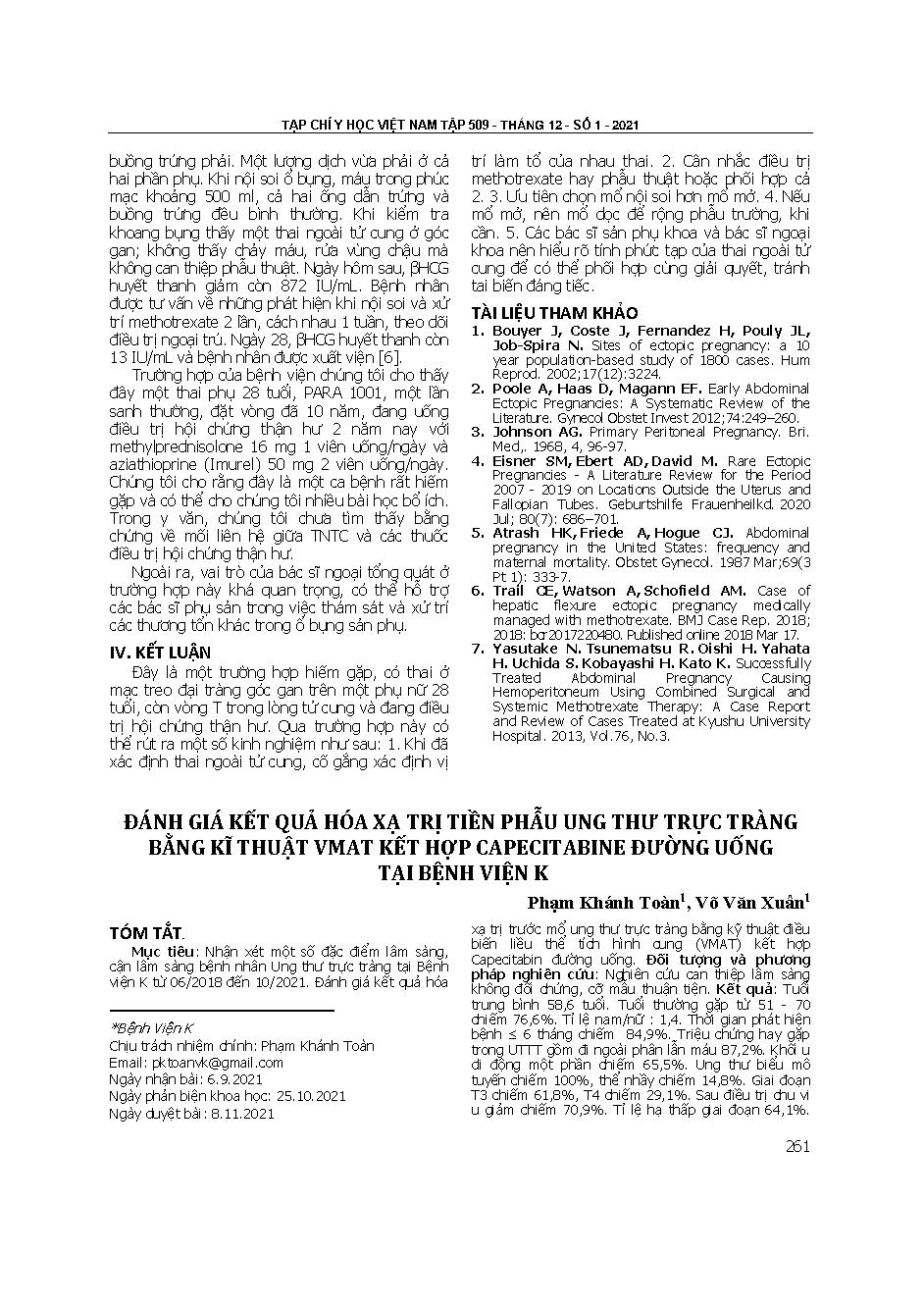 Đánh giá kết quả hóa xạ trị tiền phẫu ung thư trực tràng bằng kỹ thuật VMAT kết hợp capecitabine đường uống tại bệnh viện K = Evaluate results preoperative radiochemotherapy in rectal cancer by technique VMAT combination capecitabine oral in K hospital