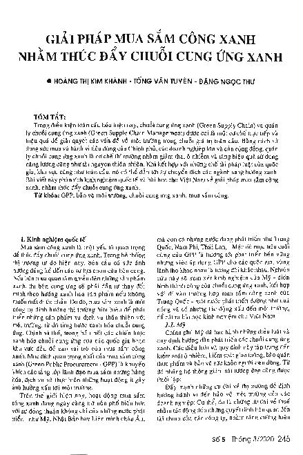 Giải pháp mua sắm công xanh nhằm thúc đẩy chuỗi cung ứng xanh = Green public procurement solutions to promote green supply chains