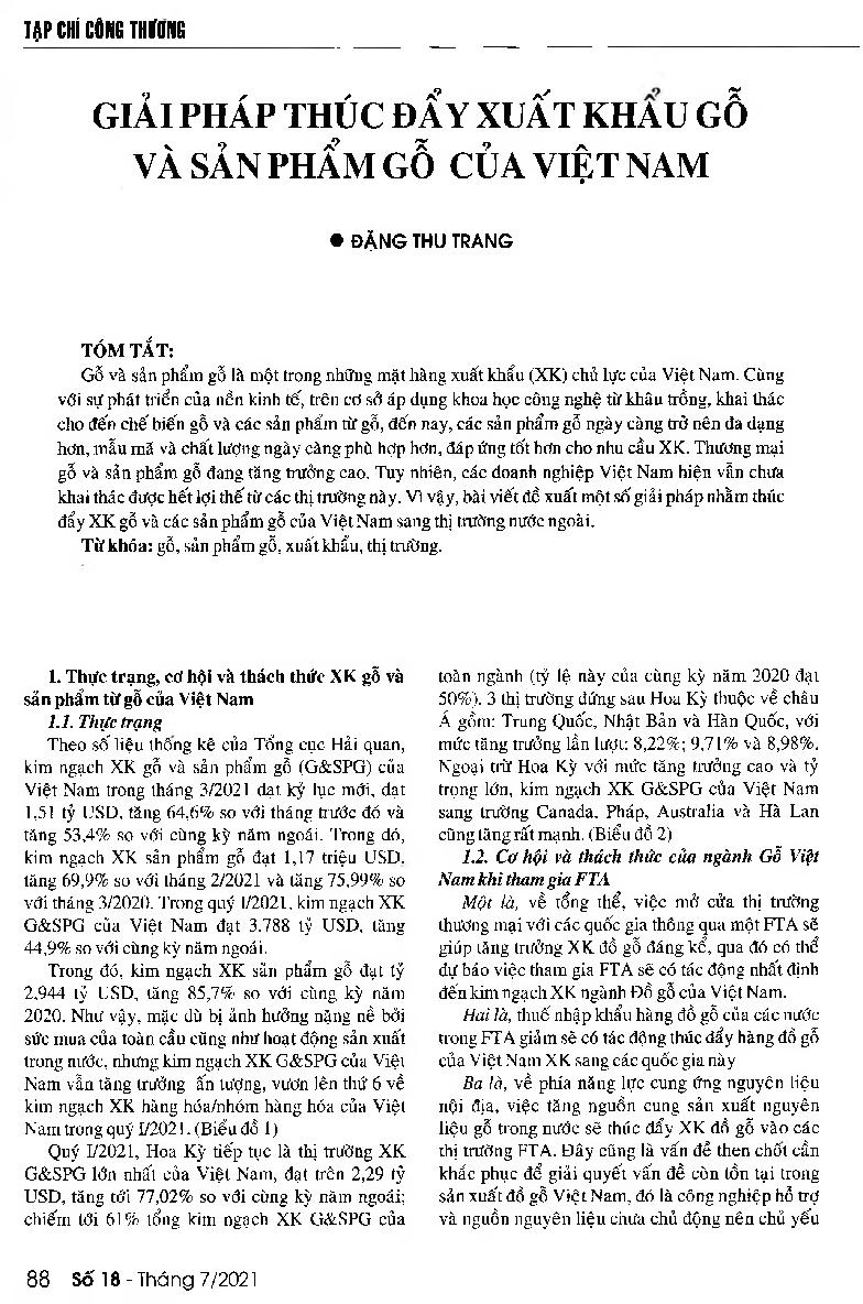 Giải pháp thúc đẩy xuất khẩu gỗ và sản phẩm gỗ của Việt Nam = Solutions to promote Vietnam's export of wood and wood products