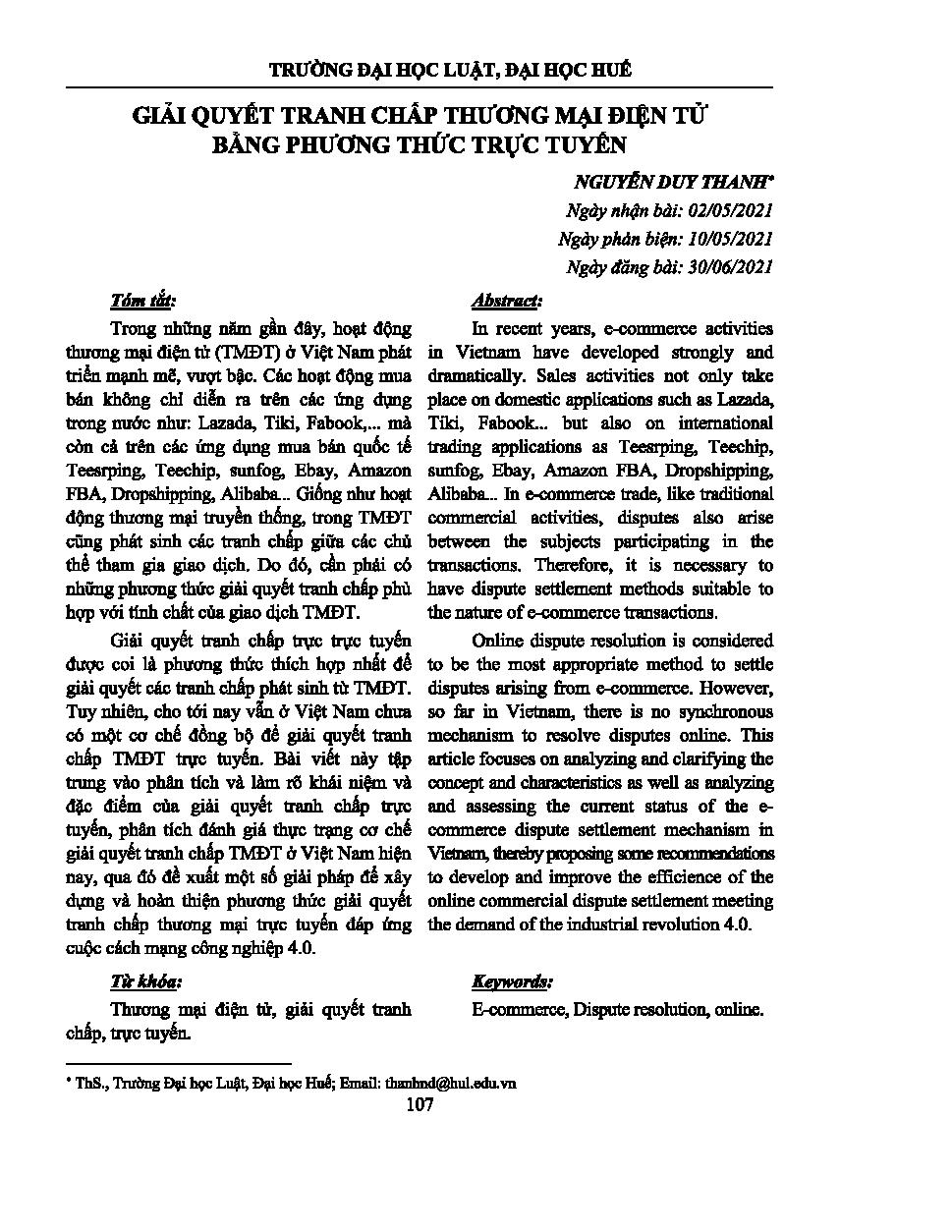 Giải quyết tranh chấp thương mại điện tử bằng phương thức trực tuyến = Settlement of e-commerce disputes by online method