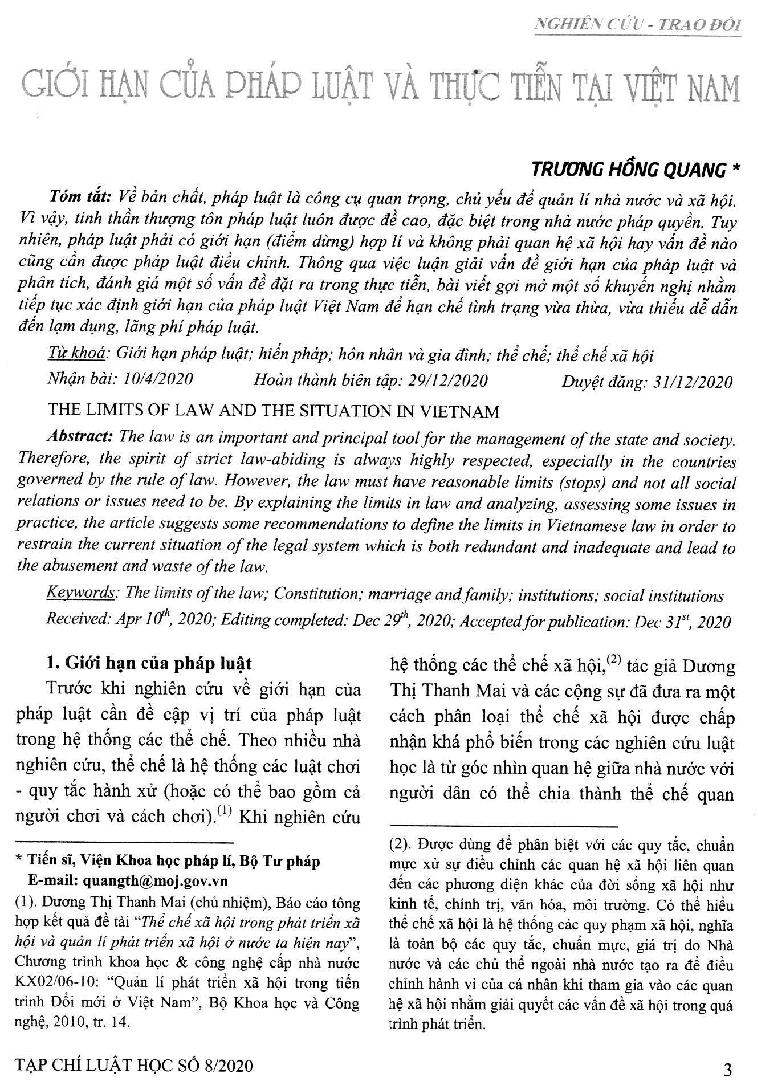 Giới hạn của pháp luật và thực tiễn tại Việt Nam = The limits of law and the situation in Vietnam