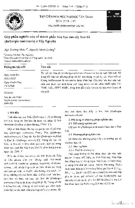 Góp phần nghiên cứu về thành phần hóa học của cây Sưa đỏ (dalbergia tonkinensis) ở Tây Nguyên = Studying chemical components of the Dalbergia tonkinesis in Tay Nguyen