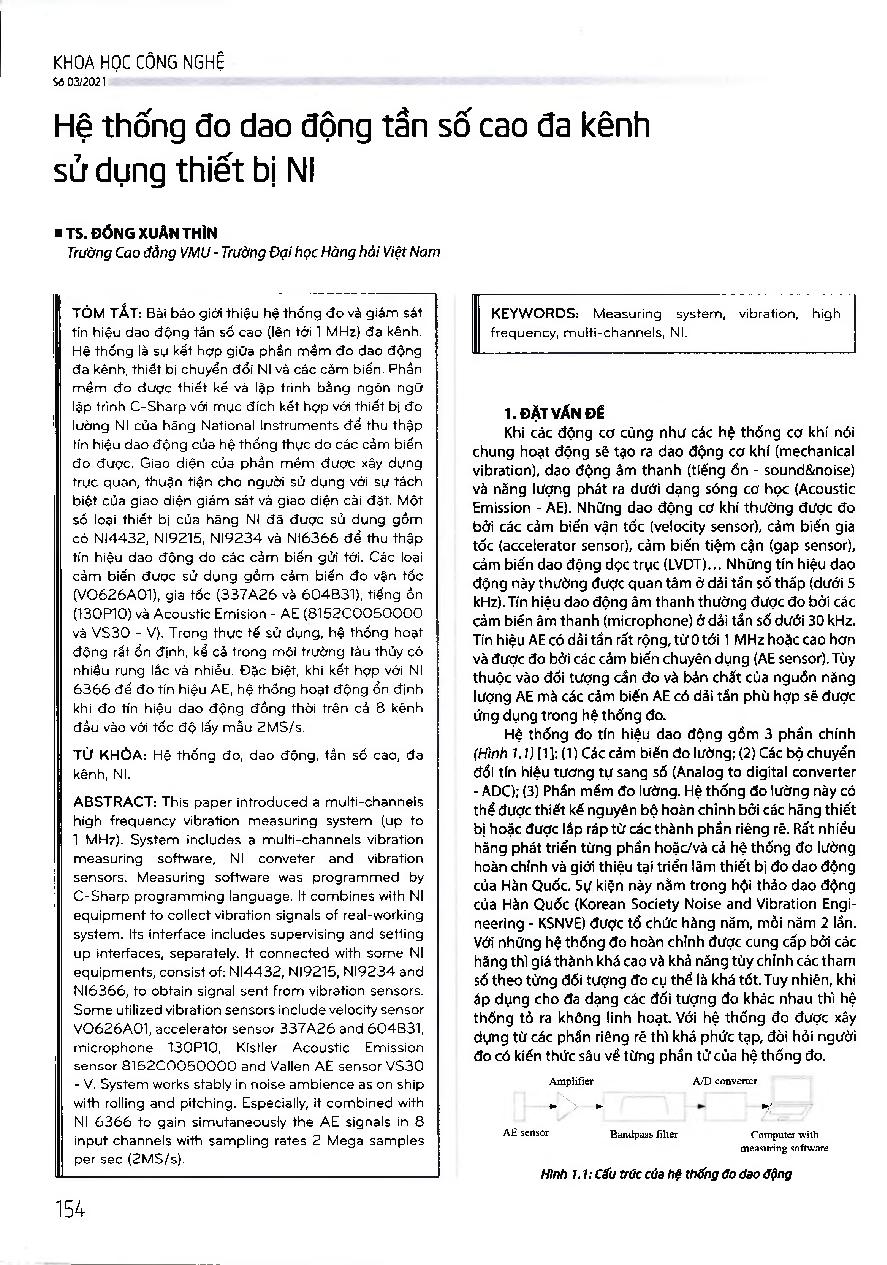 Hệ thống đo dao động tần số cao đa kênh sử dụng thiết bị NI = Multi-channel high-frequency vibration measuring system using Nl equipment