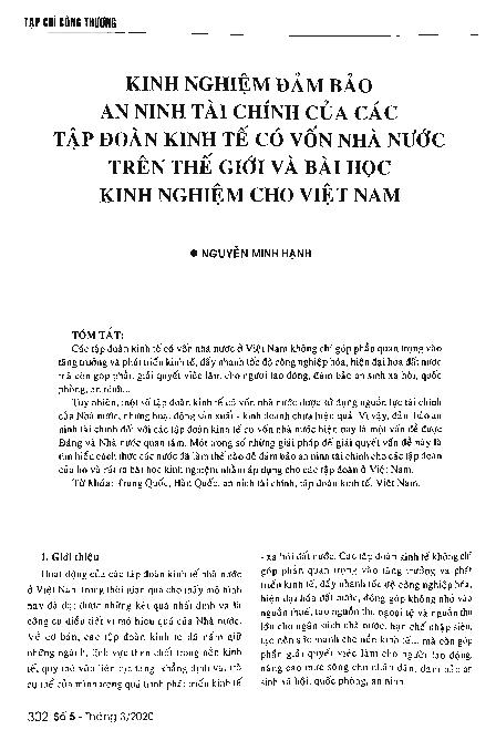 Kinh nghiệm đảm báo an ninh tài chính của các tập đoàn kinh tế có vốn nhà nước trên thế giới và bài học kinh nghiệm cho Việt Nam = Experience in ensuring financial security of state-owned economic corporation from countries and lessons for Vietnam