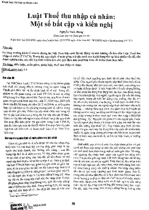 Luật Thuế thu nhập cá nhân: Một số bất cập và kiến nghị = Law on Personal Income Tax: Some inadequacies and recommendations