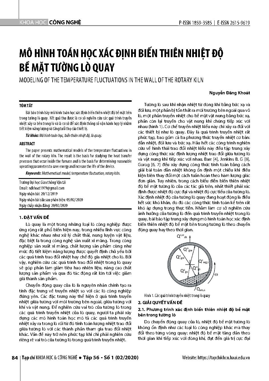 Mô hình toán học xác định biến thiên nhiệt độ bề mặt tường lò quay = Modeling of the temperature fluctuations in the wall of the rotary kiln