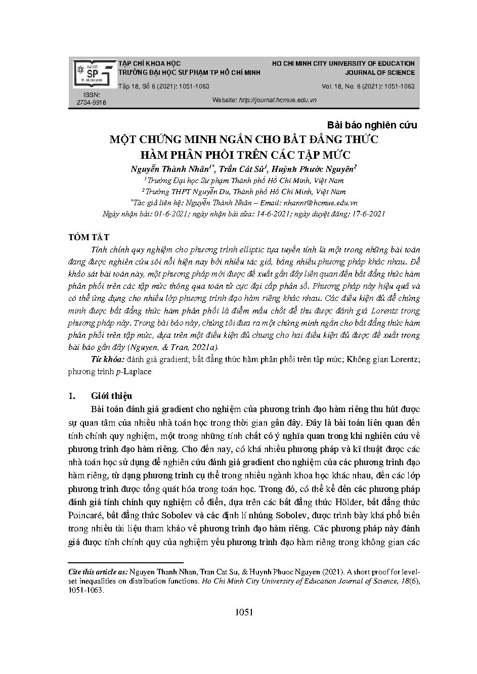 Một chứng minh ngắn cho bất đẳng thức hàm phân phối trên các tập mức = A short proof for level-set inequalities on distribution functions