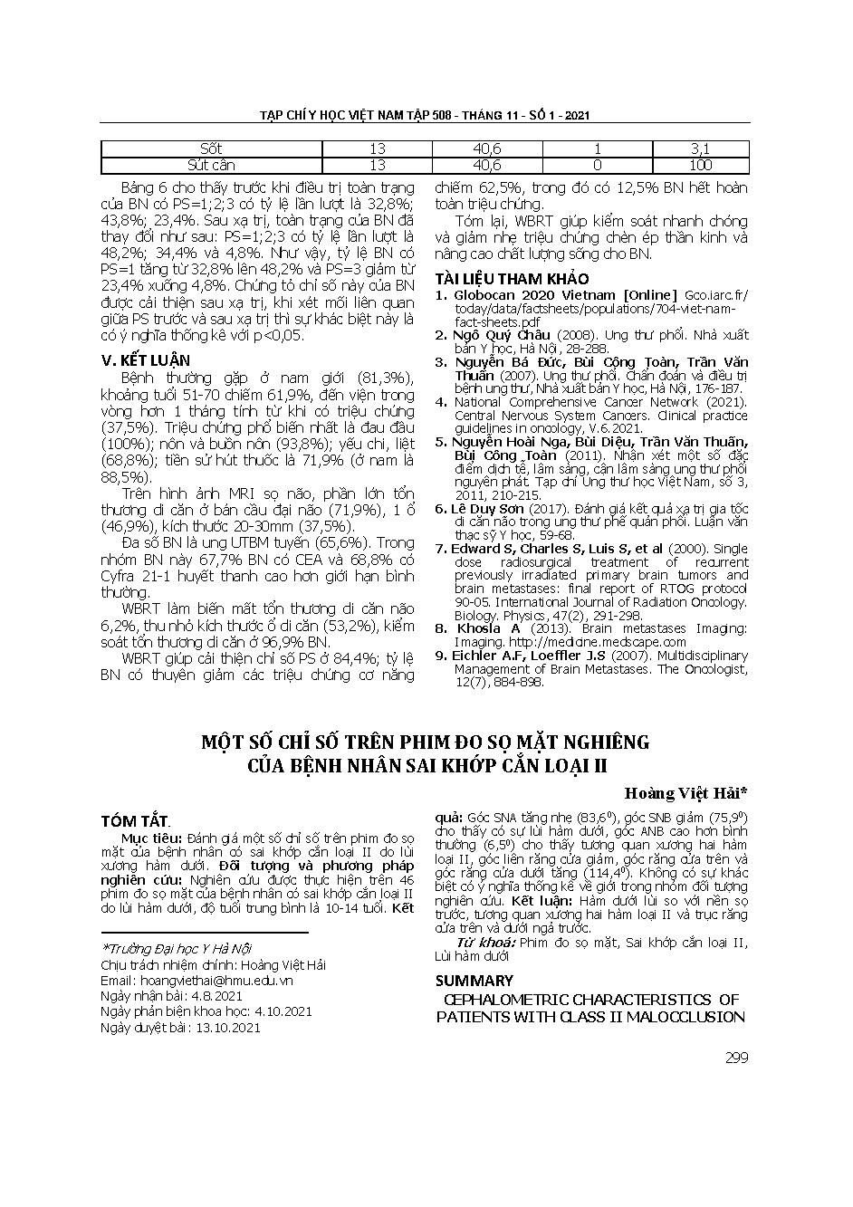 Một số chỉ số trên phim đo sọ mặt nghiêng của bệnh nhân sai khớp cắn loại II = Cephalometric characteristics of patients with class II malocclusion