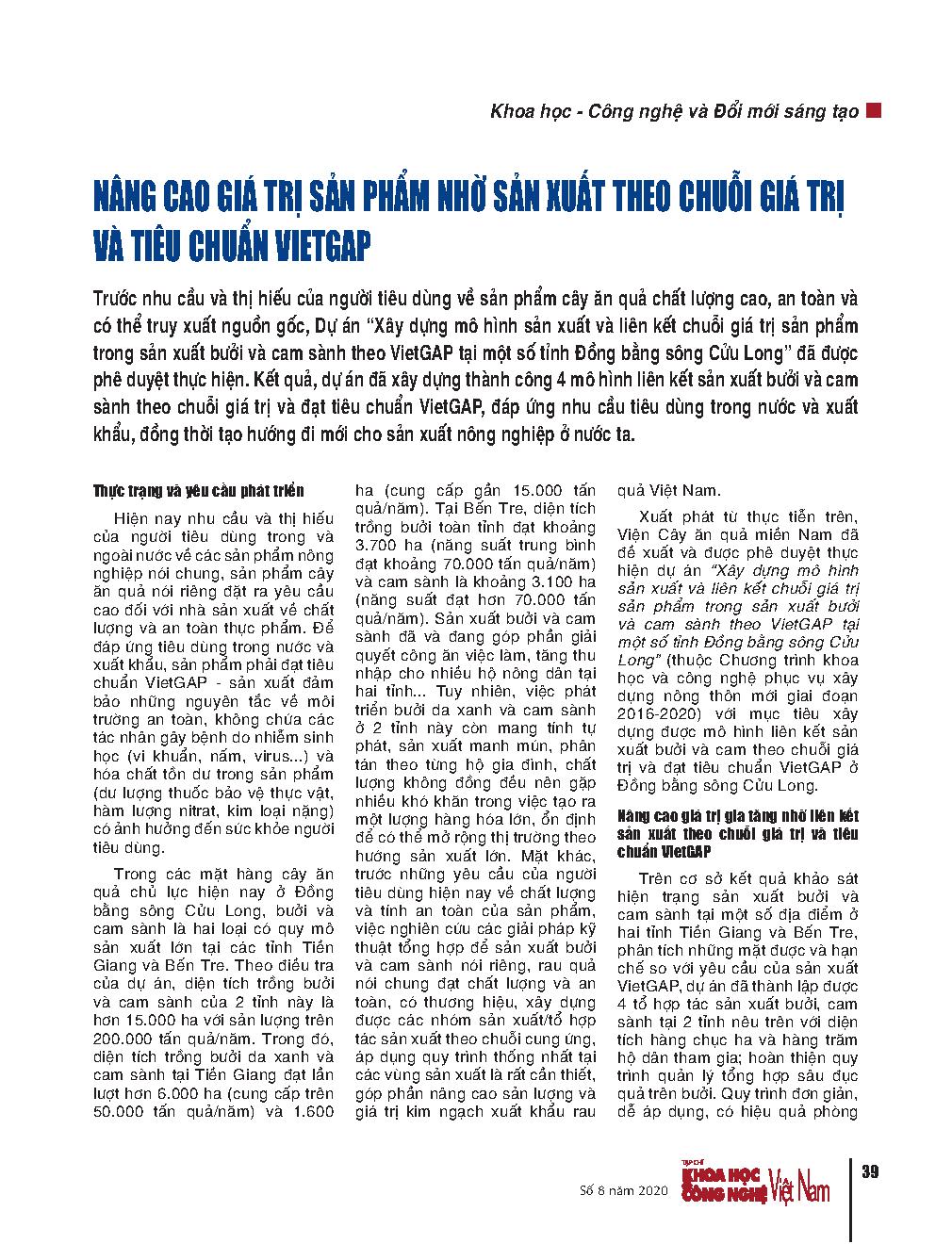 Nâng cao giá trị sản phẩm nhờ sản xuất theo chuỗi giá trị và tiêu chuẩn VietGAP. = Increasing the value of products by following value chain and VietGAP standards.