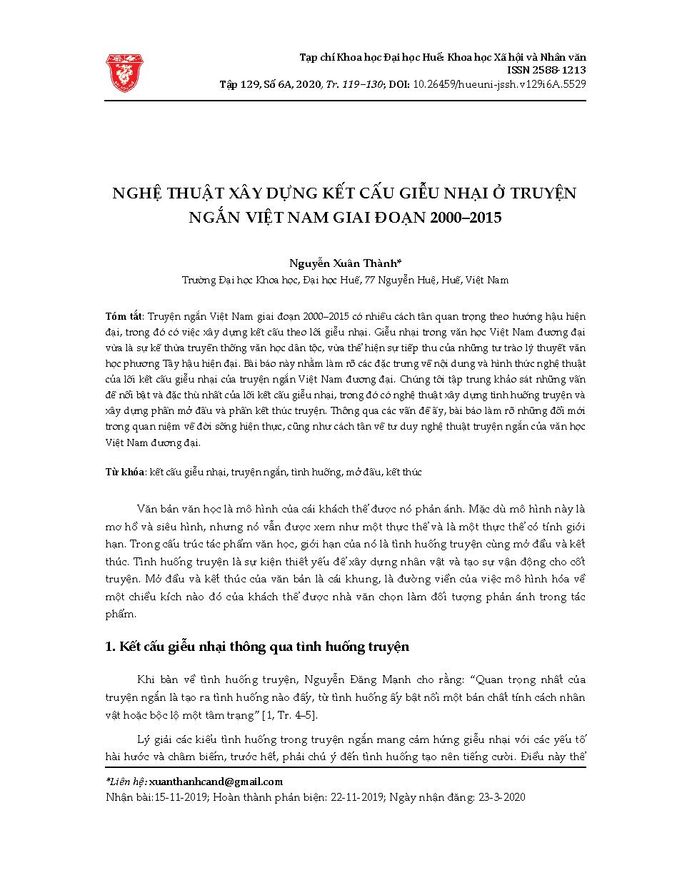Nghệ thuật xây dựng kết cấu giễu nhại ở truyện ngắn Việt Nam giai đoạn 2000–2015 = Art of building pastiche structure in Vietnamese prose in period 2000–2015