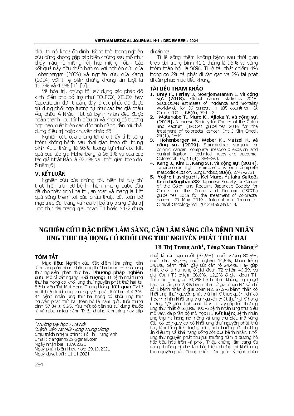 Nghiên cứu đặc điểm lâm sàng, cận lâm sàng của bệnh nhân ung thư hạ họng có khối ung thư nguyên phát thứ hai = Clinical and paraclinical characteristics of patients with hypopharyngeal cancer with second primary tumor