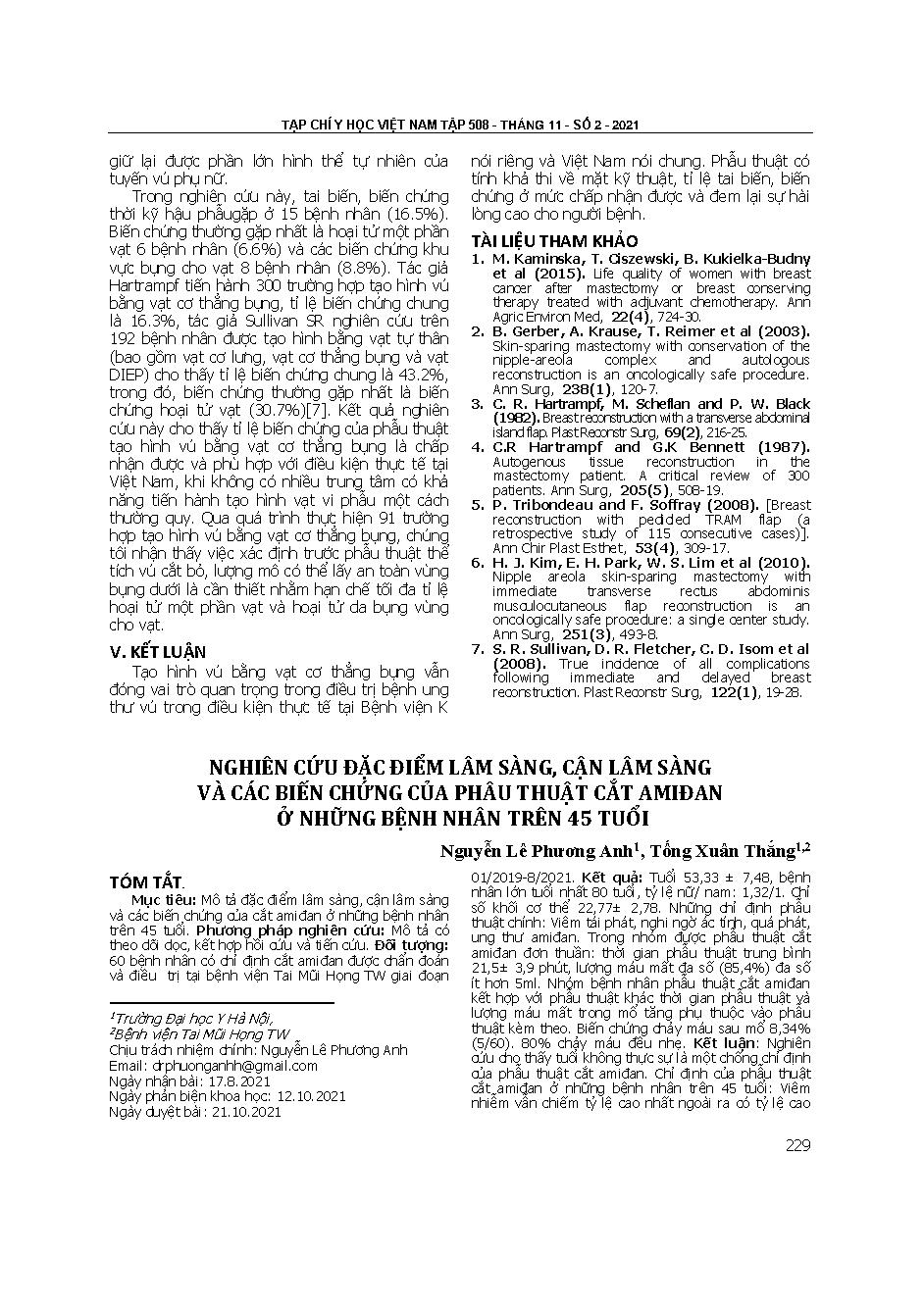 Nghiên cứu đặc điểm lâm sàng, cận lâm sàng và các biến chứng của phẫu thuật cắt amidan ở những bệnh nhân trên 45 tuổi = Clinical and paraclinical characteristics and complications of tonsillectomy in adults over age 45