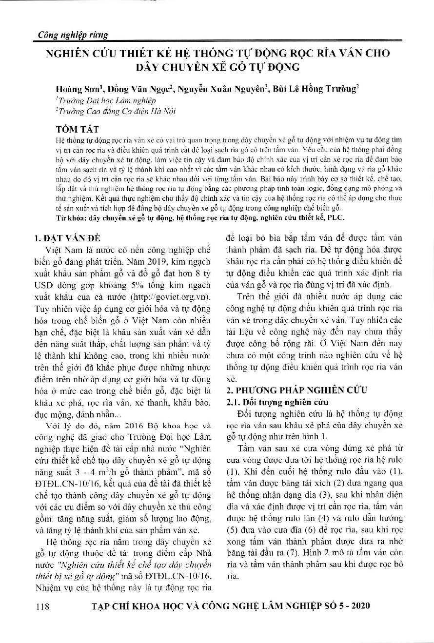 Nghiên cứu thiết kế hệ thống tự động rọc rìa ván cho chuyền xẻ gỗ tự động = Study on automatic line-edge cutting systems for automatic wood band-saw lines