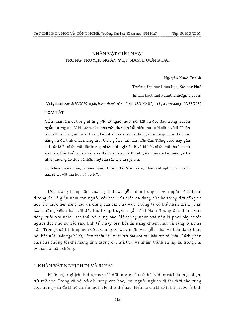 Nhân vật giễu nhại trong truyện ngắn Việt Nam đương đại = Parody character in Vietnamese contemporary short story