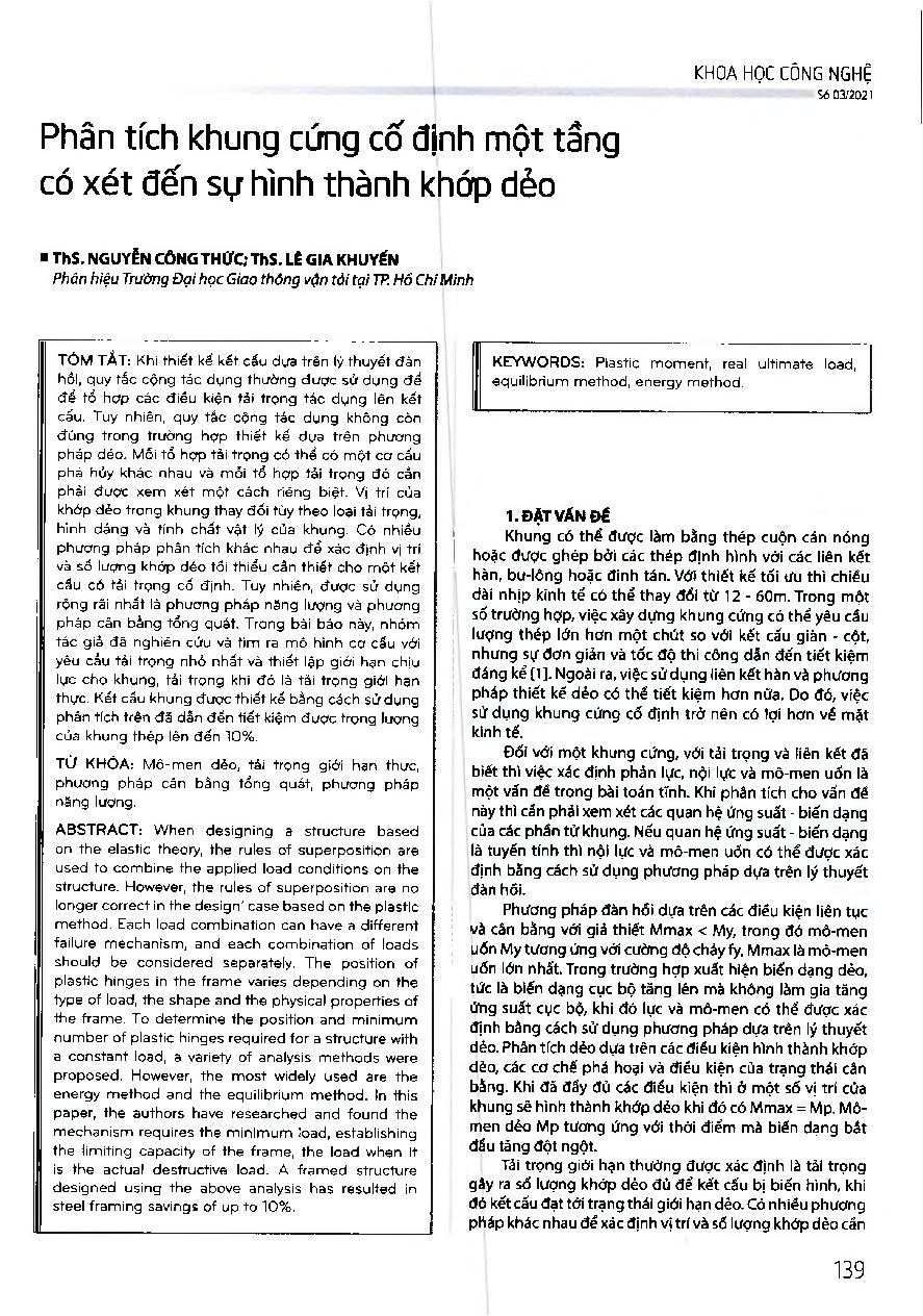 Phân tích khung cứng cố định một tầng có xét đến sự hình thành khớp dẻo = Analyzing fatigue of steel-reinforced concrete decks using Midas program