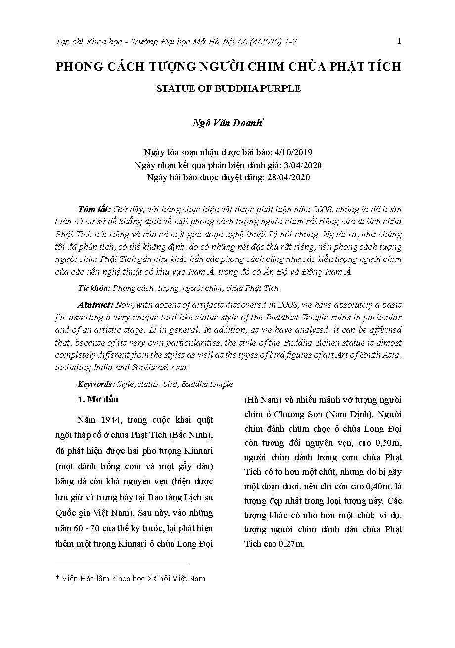 Phong cách tượng người chim chùa Phật Tích = Statue of Buddha purple