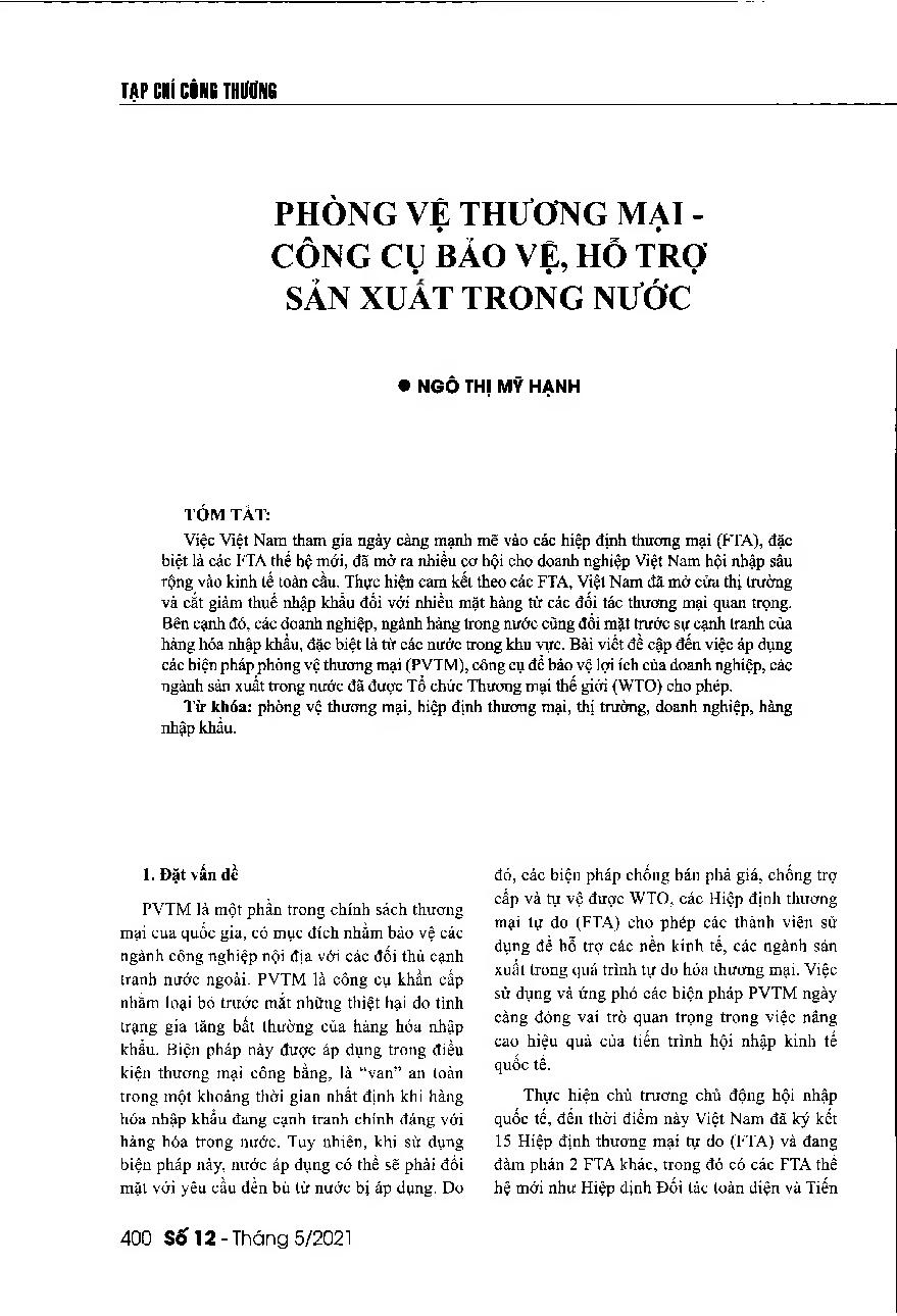 Phòng vệ thương mại - công cụ bảo vệ, hỗ trợ sản xuất trong nước = Trade remedies - The tool to protect domestic industries