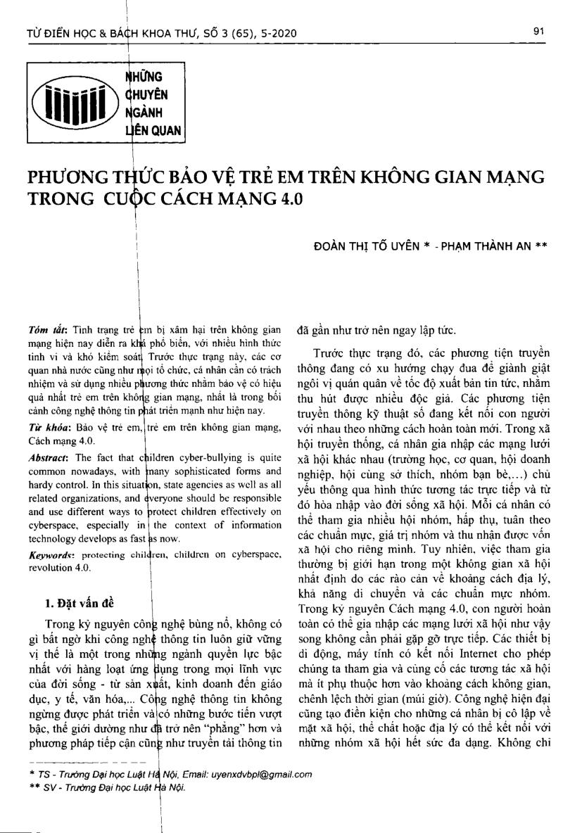 Phương thức bảo vệ trẻ em trên không gian mạng trong cuộc Cách mạng 4.0 = Methods of protecting children in network space in the Revolution 4.0