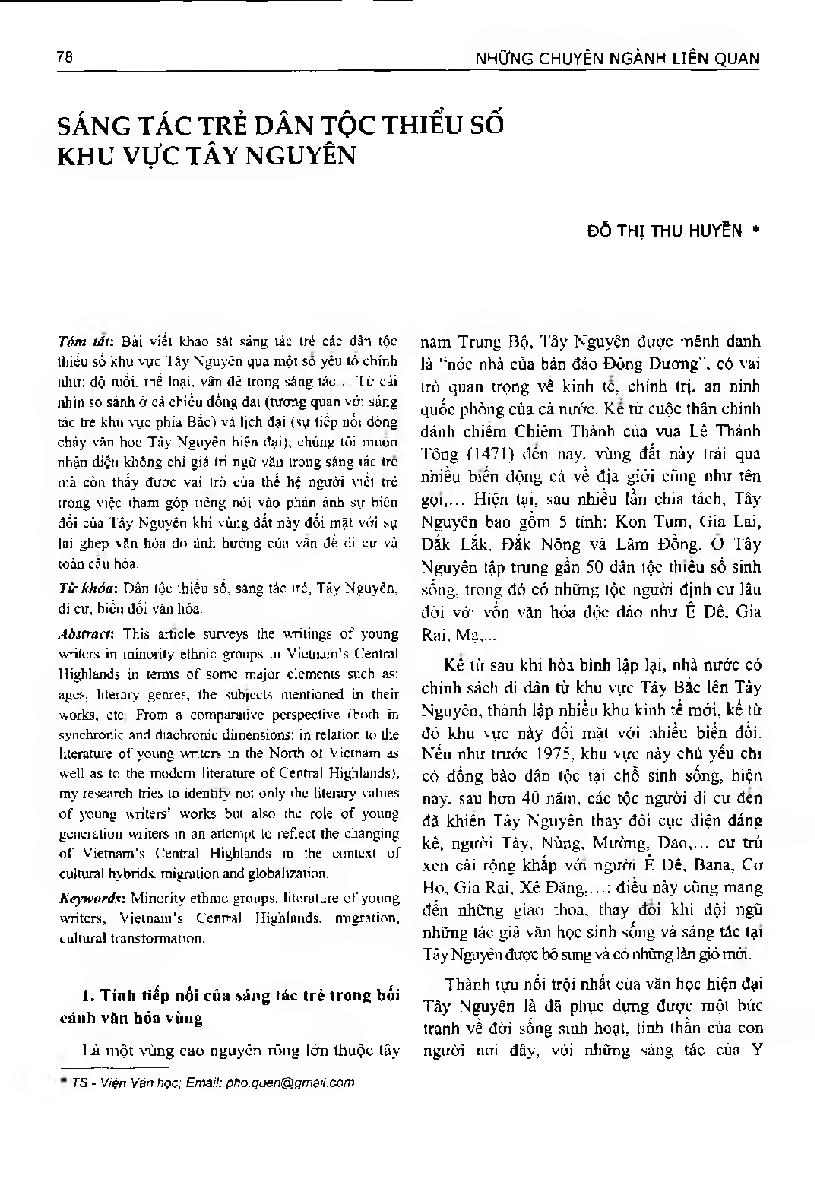 Sáng tác trẻ dân tộc thiểu số khu vực Tây Nguyên = The witings of young writers in minority ethnic group in Vietnam's Central Highlands