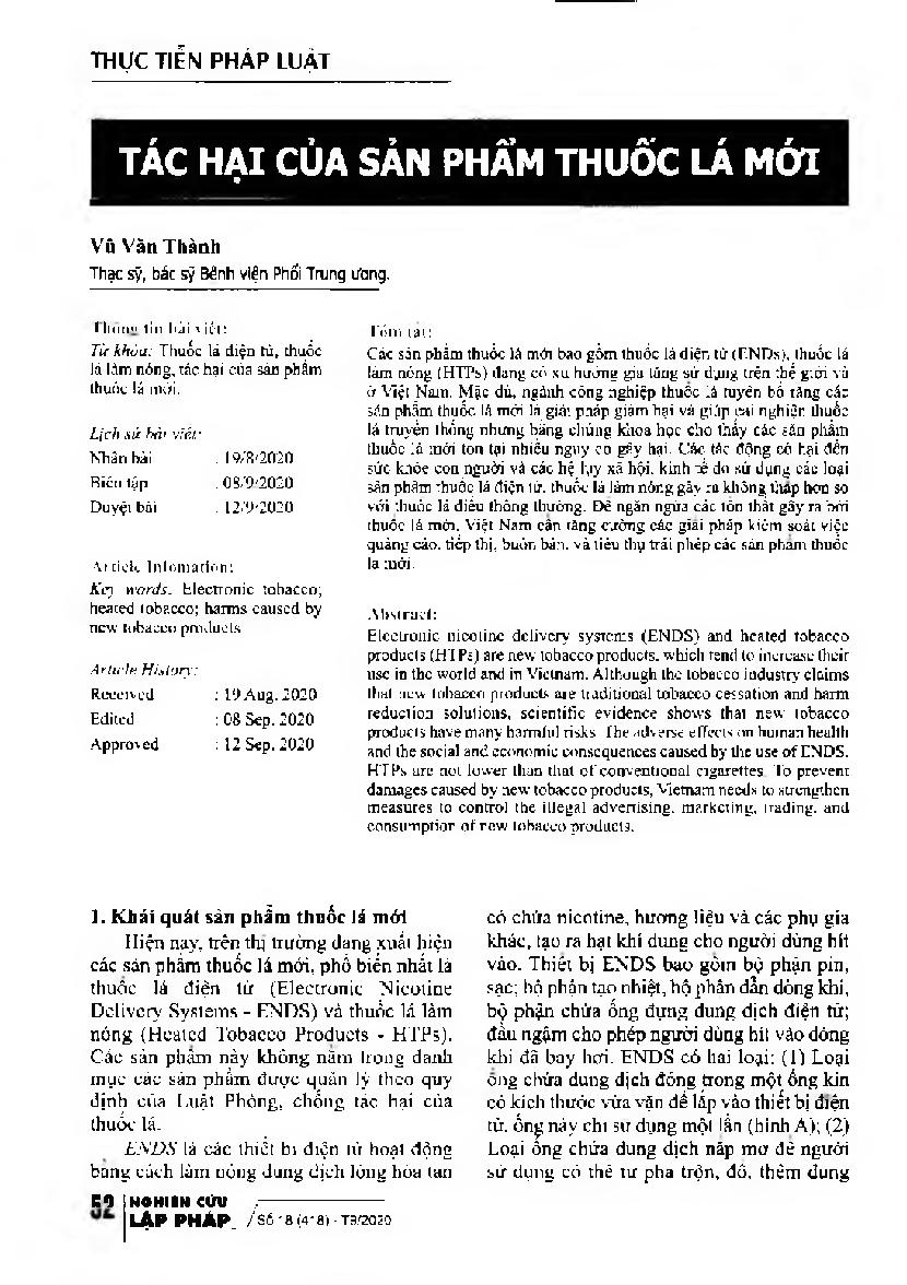 Tác hại của sản phẩm thuốc lá mới = Harms caused by New Tobacco Products