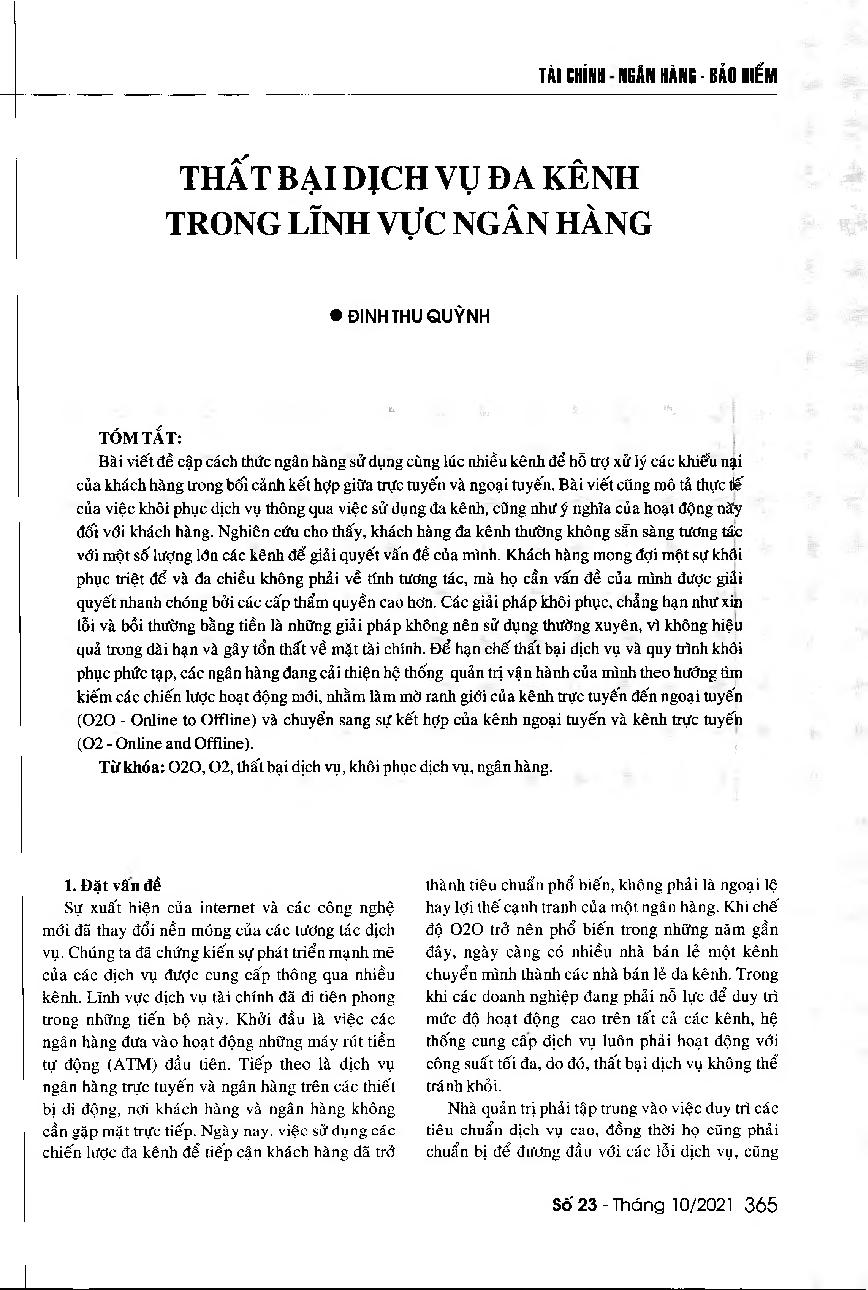 Thất bại dịch vụ đa kênh trong lĩnh vực ngân hàng = Multichannel service failures in the banking sector