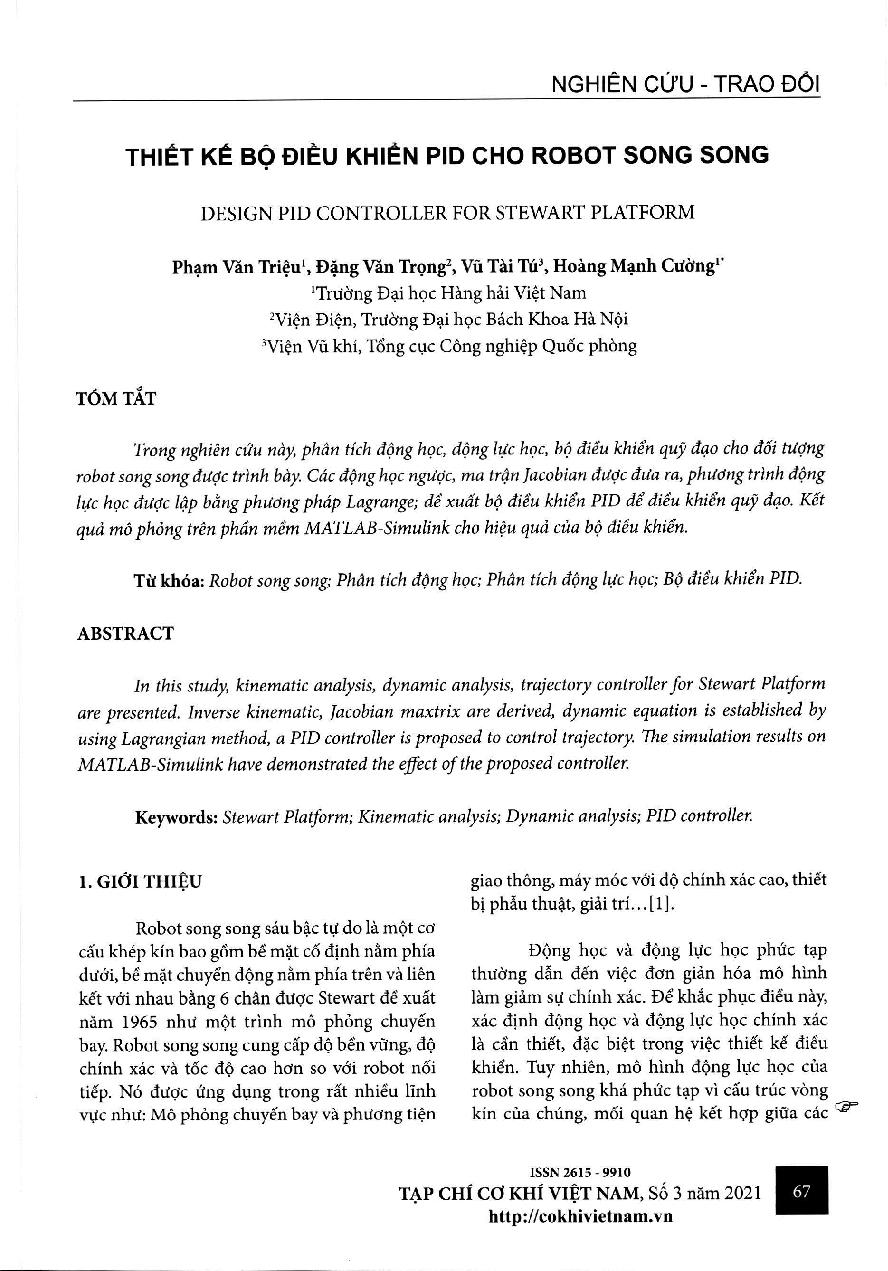 Thiết kê bộ điếu khiển PID cho robot song song = Design pid controller for stewart platform