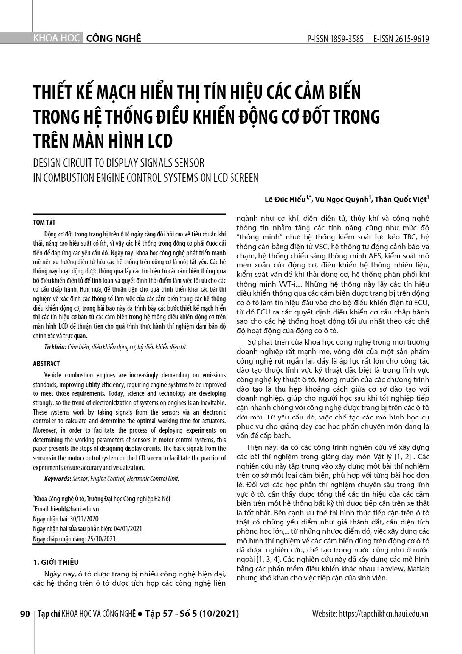 Thiết kế mạch hiển thị tín hiệu các cảm biến trong hệ thống điều khiển động cơ đốt trong trên màn hình LCD = Design circuit to display signals sensor in combustion engine control systems on LCD screen