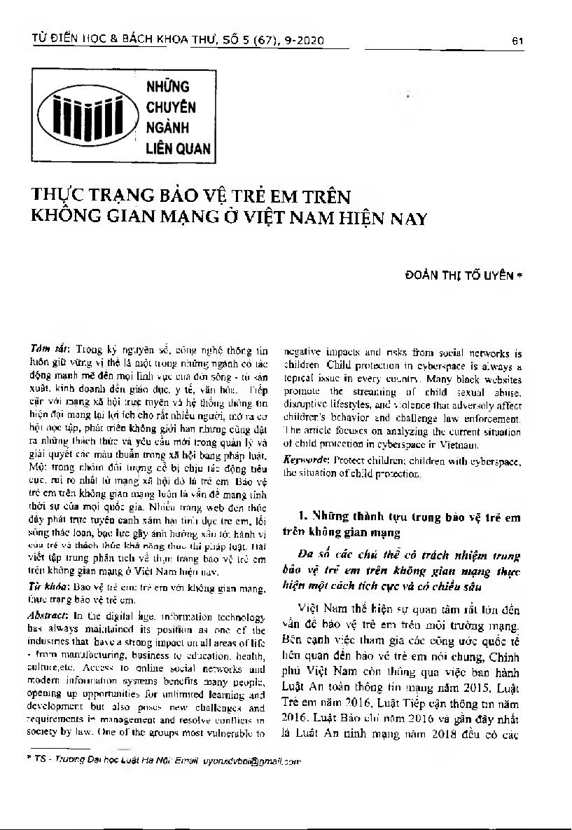 Thực trạng bảo vệ trẻ em trên không gian mạng ở Việt Nam hiện nay = The current situation of child protection on network in Vietnam today
