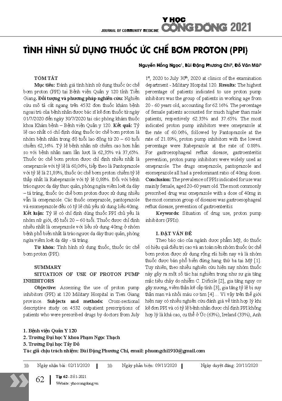 Tình hình sử dụng thuốc ức chế bơm proton (PPI) = Situation of use of proton pump inhibitors