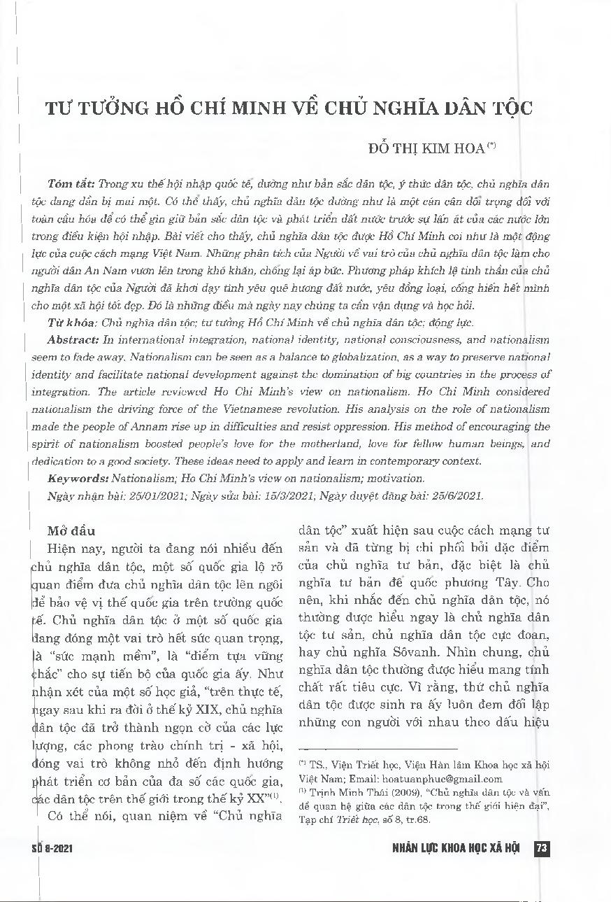 Tư tưởng Hồ Chí Minh về chủ nghĩa dân tộc = Ho Chi Minh Thought on Nationalism