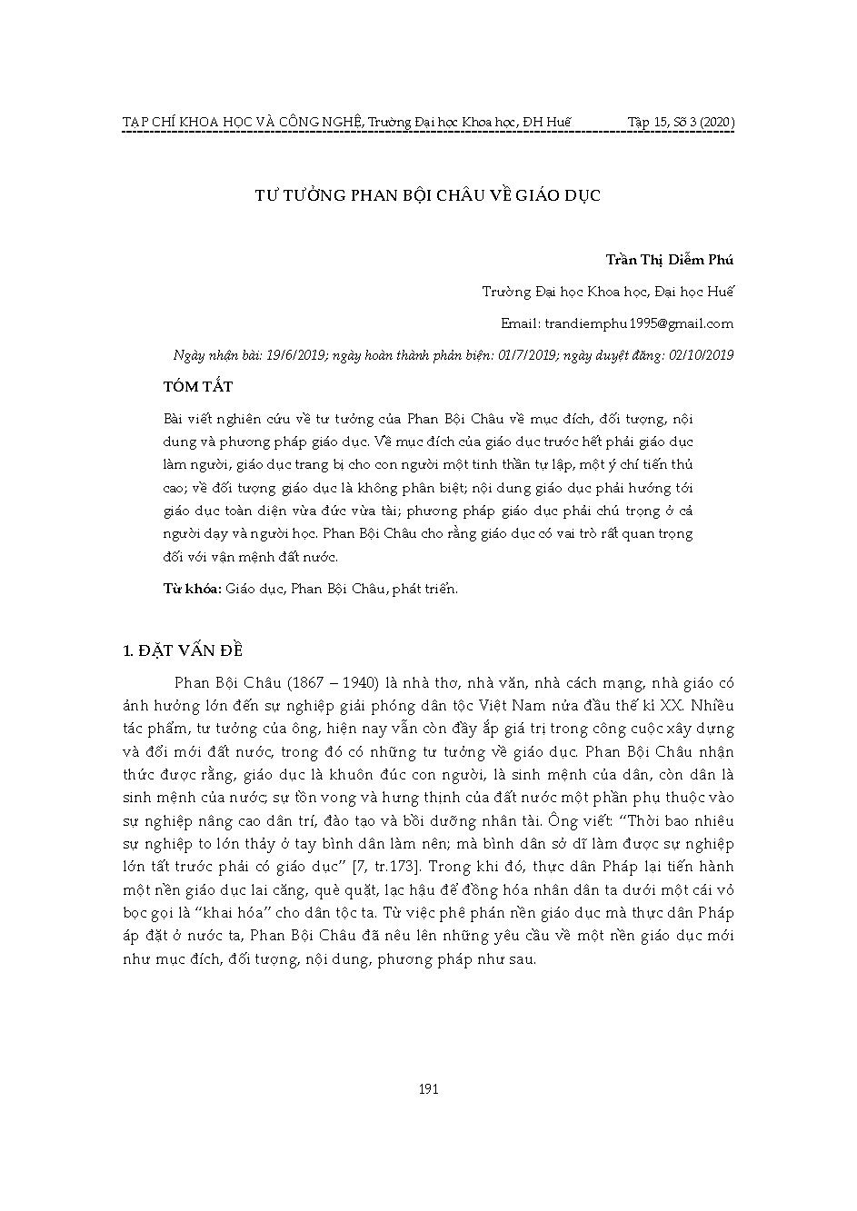 Tư tưởng Phan Bội Châu về giáo dục = Phan Boi Chau’s thoughts about education