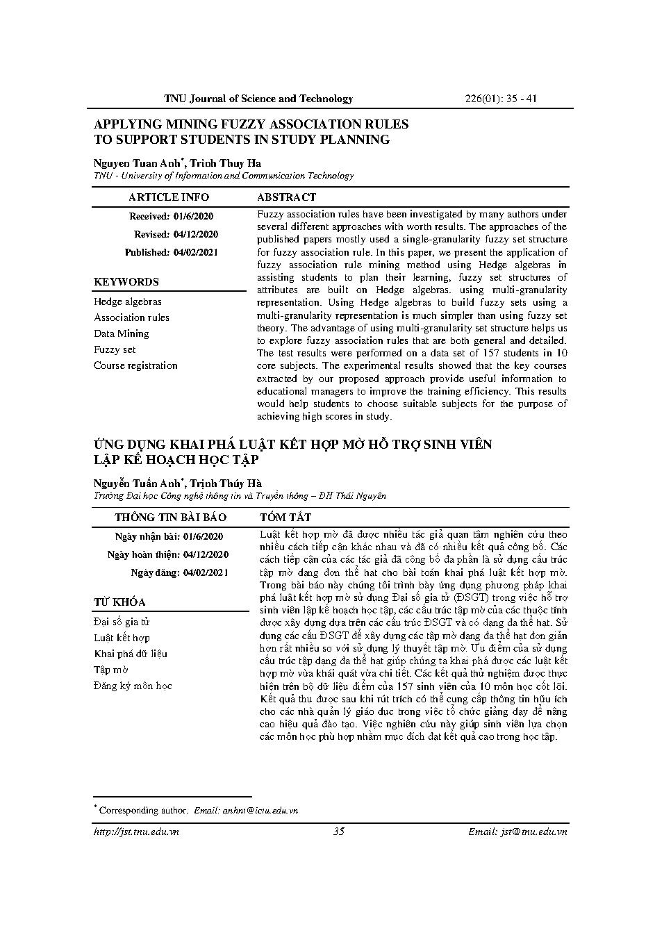 Ứng dụng khai phá luật kết hợp mờ hỗ trợ sinh viên lập kế hoạch học tập = Applying mining fuzzy association rules to support students in study planning