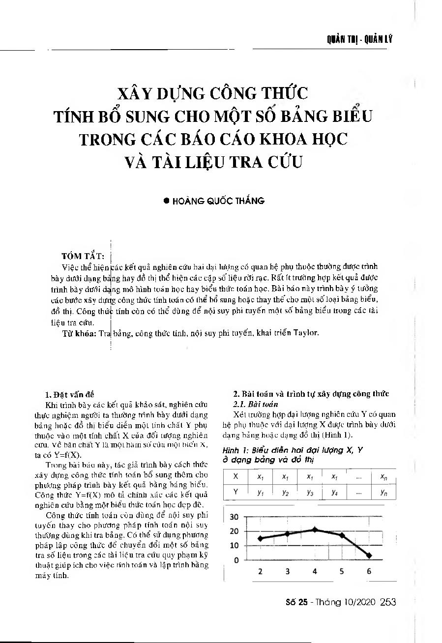 Xây dựng công thức tính bổ sung cho một số bảng biểu trong các báo cáo khoa học và tài liệu tra cứu = Building supplemental formulas for some tables in scientific reports or scholarly documents