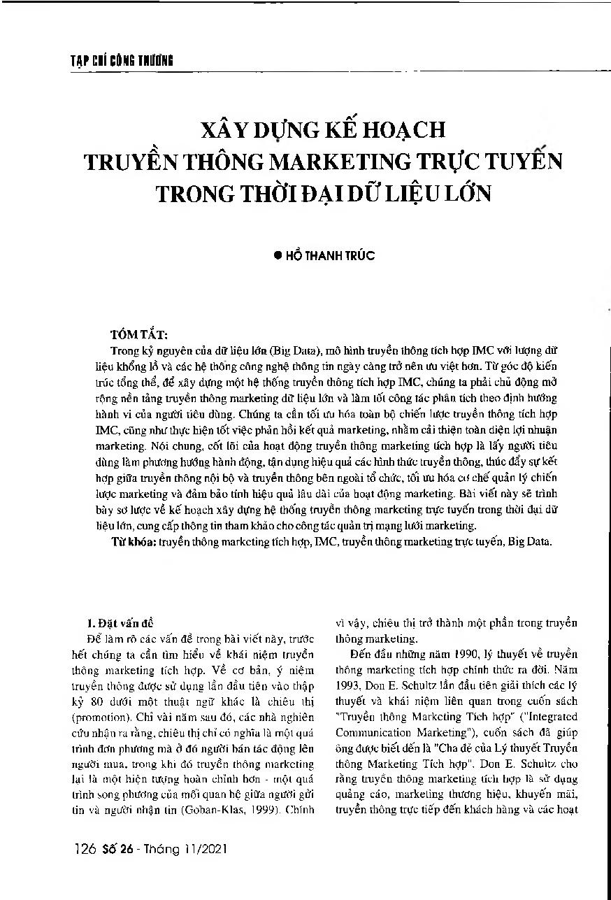 Xây dựng kế hoạch truyền thông marketing trực tuyến trong thời đại dữ liệu lớn = Developing the plan of online integrated marketing communications in the era of Big Data