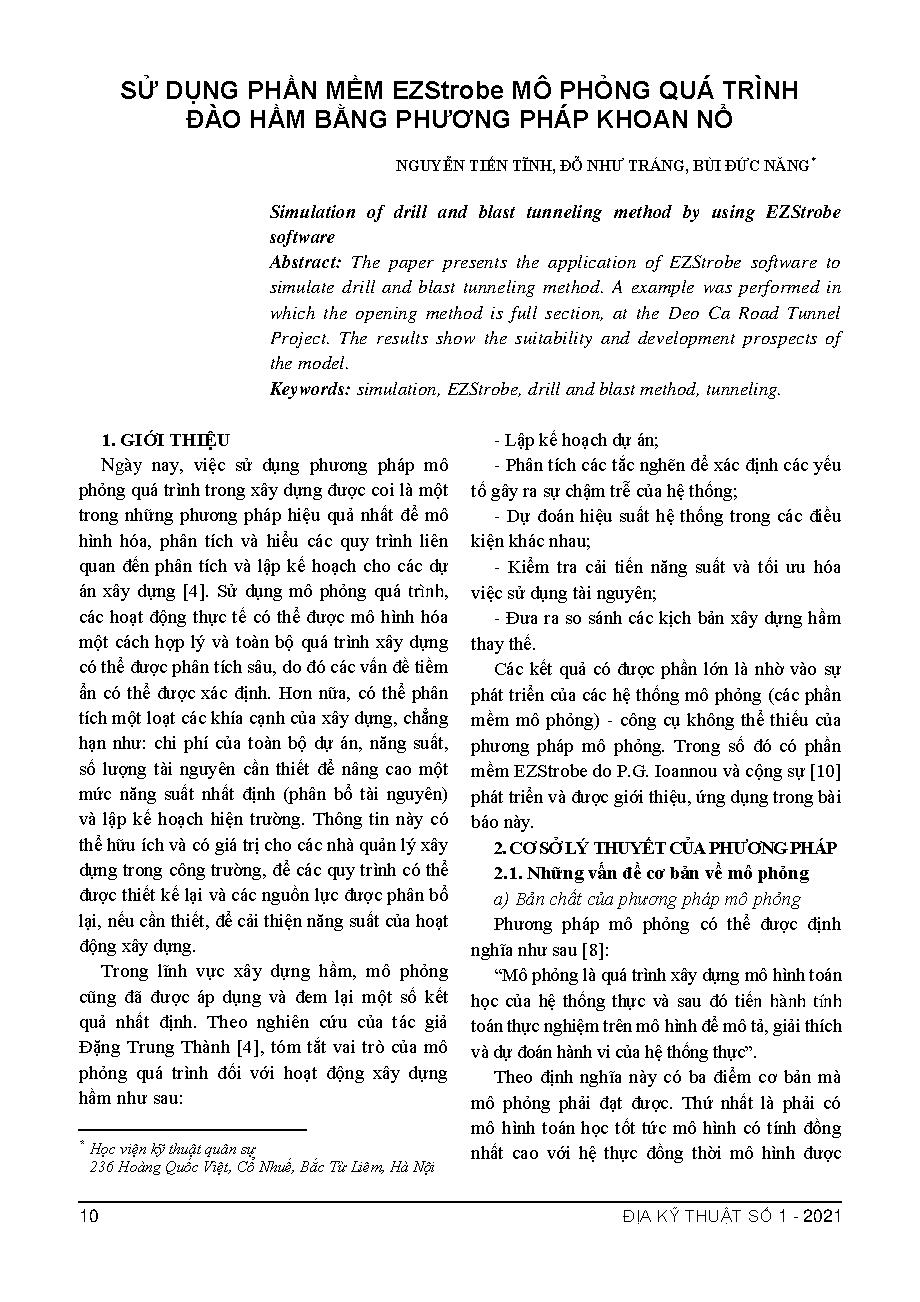 Sử dụng phần mềm EZStrobe mô phỏng quá trình đào hầm bằng phương pháp khoan nổ